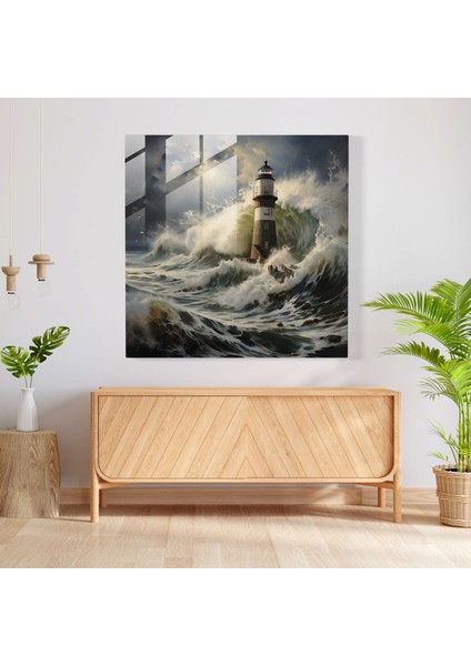 Deniz Manzarası Cam Baskı - Görkemli Deniz Feneri - Deniz Manzarası, Cam Sanatı, Deniz Manzarası, Gerçekçi Yağlıboya Tablo, 30X30 fiyatları