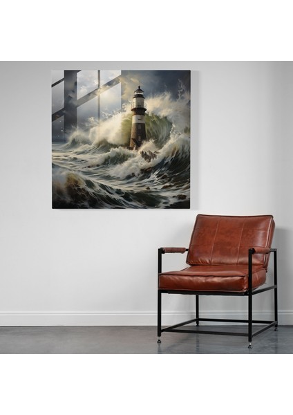 Deniz Manzarası Cam Baskı - Görkemli Deniz Feneri - Deniz Manzarası, Cam Sanatı, Deniz Manzarası, Gerçekçi Yağlıboya Tablo, 30X30 modelleri
