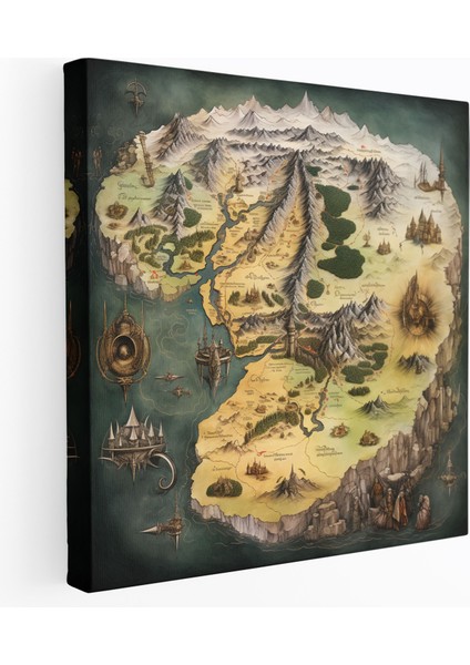 Yüzüklerin Efendisi Duvar Tablosu - Orta Dünya Haritası Kanvas Tablo - Yüzüklerin Efendisi, Klasik Resimli Harita, Duvar Sanatı, Ev Dekorasyonu, 30X30