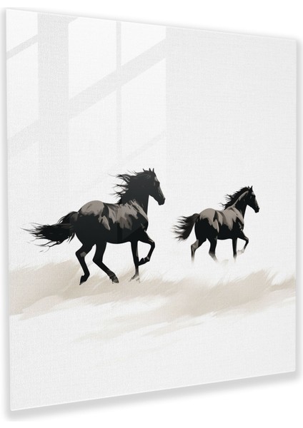 Yaban Hayatı Cam Duvar Sanatı - Minimalist At Kroki - Yaban Hayatı, Ev Dekorasyonu, Duvar Dekorasyonu, Açık Alan, 30X30