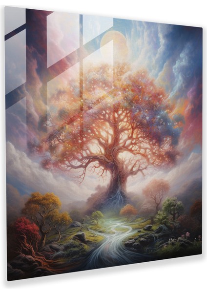 Görkemli Hayat Ağacı Yağlıboya Tablo - Hayat Ağacı, Hayat Ağacı, Rüya Gibi Manzara, Kanvas Tablo, 30X30