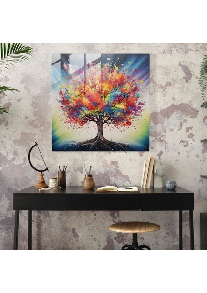 Hayat Ağacı Cam Baskı - Hayat Ağacı, Modern Sanat, Cam Sanatı, Cam Duvar Sanatı, 30X30 fiyatları