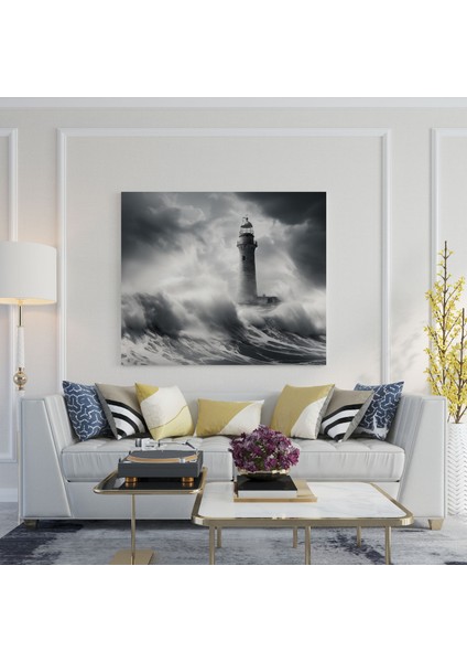 Güçlü Deniz Feneri Deniz Manzarası Kanvas Tablo - Deniz Manzarası, Ev Dekorasyonu, Kanvas Tablo, Duvar Dekorasyonu, 30X30 modelleri