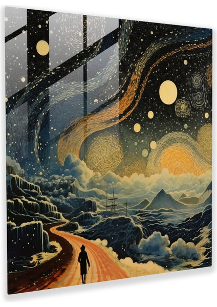 Vintage Yıldız Haritası Cam Baskı - Yıldız Haritası, Cam Sanatı, Vintage Haritalar, Modern Sanat, 30X30