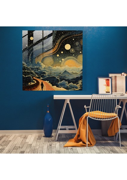 Vintage Yıldız Haritası Cam Baskı - Yıldız Haritası, Cam Sanatı, Vintage Haritalar, Modern Sanat, 30X30 modelleri
