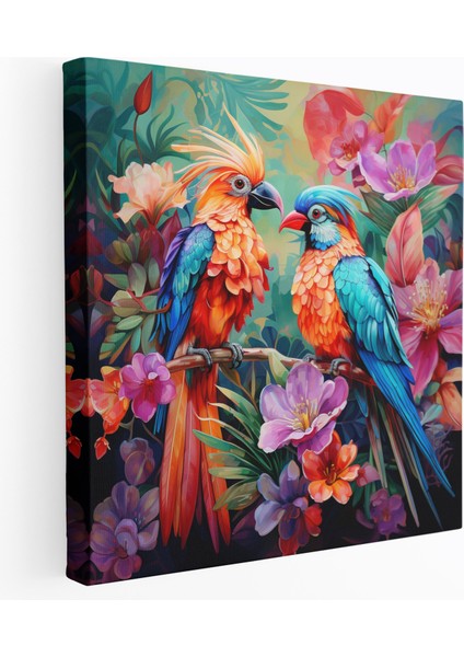 Tropikal Kuşlar Kanvas Tablo - Tropikal, Egzotik Kuşlar, Duvar Tablosu, Tropikal, 30X30