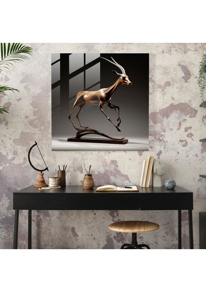 Yaban Hayatı Cam Baskı - Hareket Halindeki Zarif Ceylan - Yaban Hayatı, Ceylan, Duvar Dekorasyonu, Ev Dekorasyonu, 30X30 fiyatları
