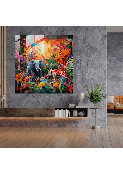 Yaban Hayatı Cam Baskı - Renkli Soyut Orman - Yaban Hayatı, Duvar Dekorasyonu, Cam Duvar Sanatı, Orman, 30X30 fiyatları