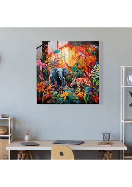 Yaban Hayatı Cam Baskı - Renkli Soyut Orman - Yaban Hayatı, Duvar Dekorasyonu, Cam Duvar Sanatı, Orman, 30X30 modelleri