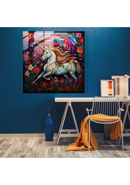 Canlı Tek Boynuzlu At Cam Baskı - Tek Boynuzlu At, Göz Alıcı, Modern Sanat, Benzersiz, 30X30