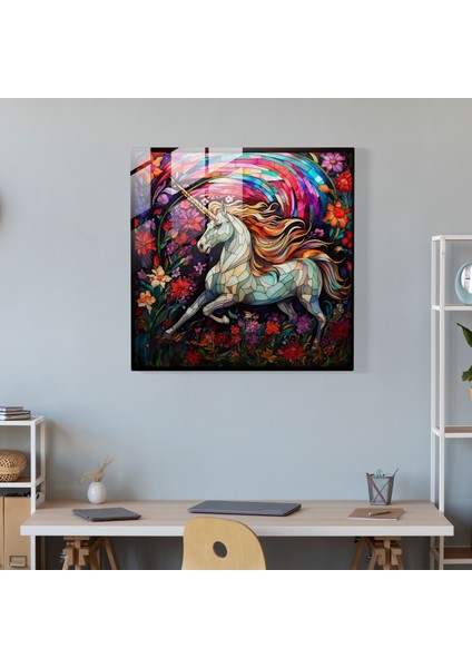 Canlı Tek Boynuzlu At Cam Baskı - Tek Boynuzlu At, Göz Alıcı, Modern Sanat, Benzersiz, 30X30