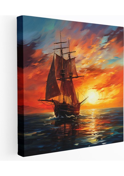 Görkemli Yelkenli Yağlıboya Tablo Duvar Tablosu - Yelkenli, Yağlıboya Tablo, Dramatik Atmosfer, Kanvas Tablo, 30X30