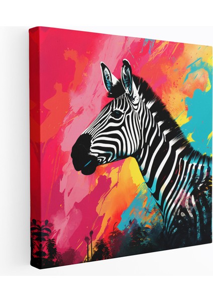 Zebra Kanvas Tablo - Renkli Zebra Silüeti - Zebra, Görsel Olarak Büyüleyici, Benzersiz, Kişilik, 30X30