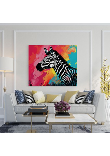Zebra Kanvas Tablo - Renkli Zebra Silüeti - Zebra, Görsel Olarak Büyüleyici, Benzersiz, Kişilik, 30X30