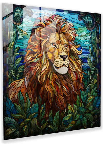 Yaban Hayatı Cam Duvar Sanatı - Vitray Aslan - Yaban Hayatı, Görkemli Aslan, Mozaik, Cam Sanatı, 30X30