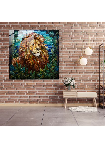Yaban Hayatı Cam Duvar Sanatı - Vitray Aslan - Yaban Hayatı, Görkemli Aslan, Mozaik, Cam Sanatı, 30X30 fiyatları