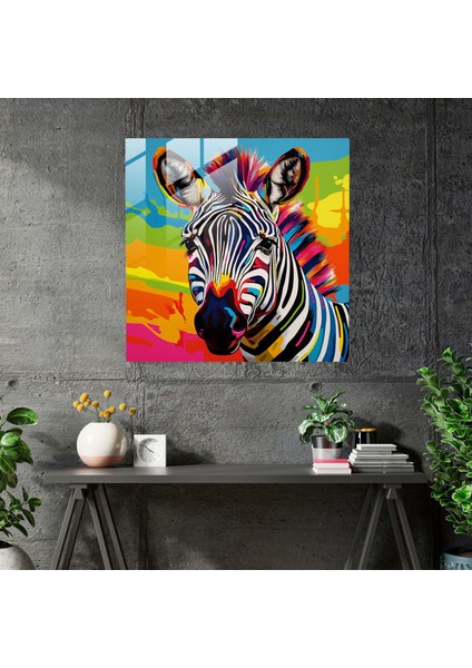 Enerjik Zebra Cam Baskı - Zebra, Ev Dekorasyonu, Modernite, Modern Sanat, 30X30
