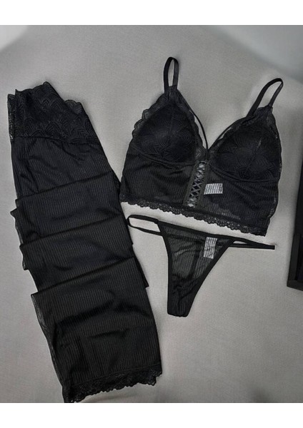 Boş Kaplı Üçlü Siyah Bralet Set