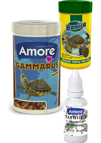 Gammarus Turtle Kaplumbağa Yemi 1000ML ve 250ML Turtle Sticks Bonisa ve Multivitamin