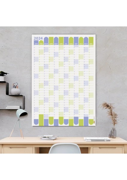 2025 Yıllık Planlayıcı Duvar Takvimi Mor ve Yeşil Renk Yıl ve Aylık Planlayıcı Boyut 35 x 50 cm