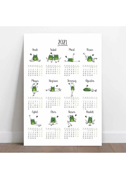 Kurbağalı Yoga Poster 2025 Duvar Takvimi Boyut 35 x 50 cm