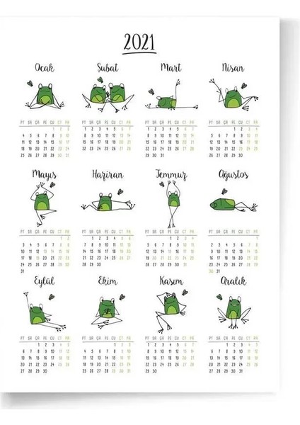 Kurbağalı Yoga Poster 2025 Duvar Takvimi Boyut 35 x 50 cm fiyatları