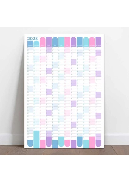 2025 Yıllık Planlayıcı Duvar Takvimi Mavi Mor Wall Planner Boyut 50 x 70 cm