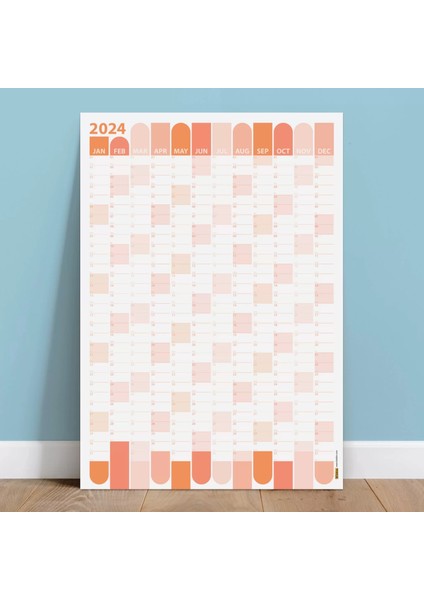 2025 Yıllık Planlayıcı Duvar Takvimi Somon Turuncu Renk Aylık Planlayıcı Geometrik Boyut 35 x 50 cm fırsatları
