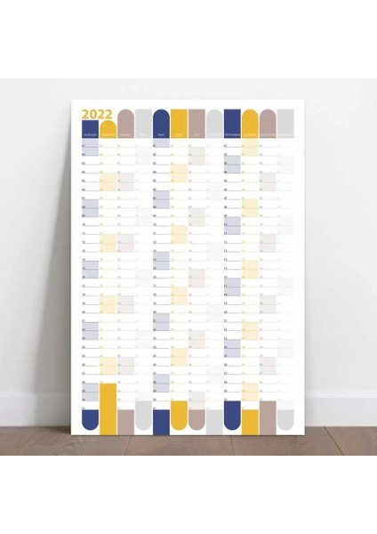 2025 Yıllık Plan Duvar Takvimi Sarı Lacivert Wall Planner Boyut 50 x 70 cm