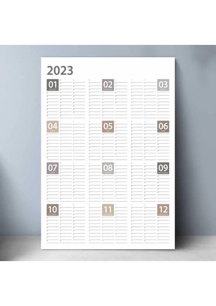 2025 Yıllık Planlayıcı Duvar Takvim Kahverengi Bej Gri Yearly Wall Planner Boyut 70 x 100 cm