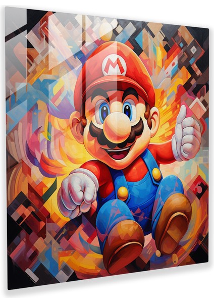Ilgi Çekici Cam Baskı - Kübist Süper Mario'nun Mantar Krallığı Cam Duvar Sanatı, 30X30