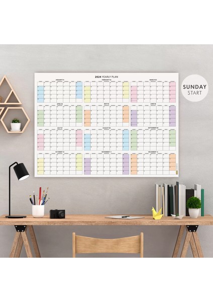Amerikan Standardı 2025 Yıllık Planlayıcı Takvim Pazar Başlangıç 2025 Takvim Boyut 35 x 50 cm
