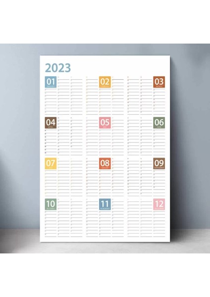 2025 Yıllık Planlayıcı Duvar Takvim Mavi Sarı Turuncu Yearly Wall Planner Boyut 50 x 70 cm
