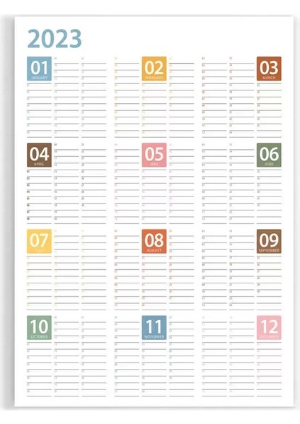 2025 Yıllık Planlayıcı Duvar Takvim Mavi Sarı Turuncu Yearly Wall Planner Boyut 50 x 70 cm