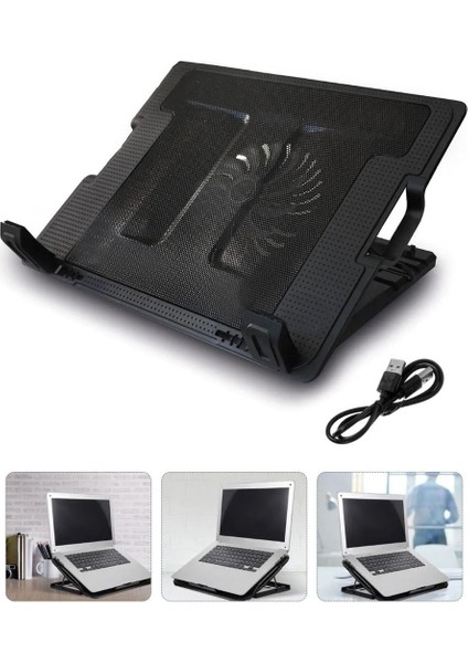 Notebook Standı + Soğutucu Mavi LED 9 " ve 17 "arası Uygun 5 Kademeli Sessiz