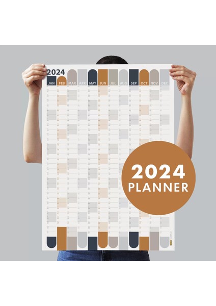 2025 Yıllık Planlayıcı Duvar Takvimi Antrasit Gri Camel Bej Gri Renkler Aylık Planlayıcı Boyut 70 x 100 cm