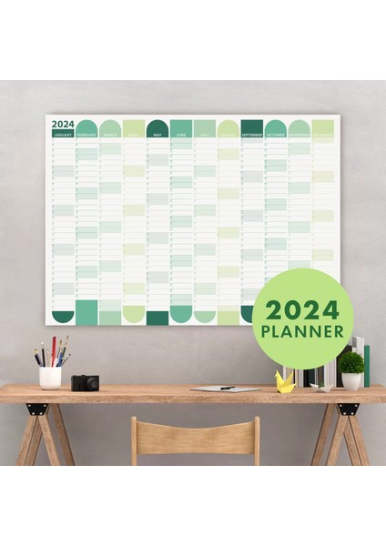 2025 Yıllık Planlayıcı Duvar Takvimi Botanik Yeşili 2025 Aylık Planlayıcı Geometrik Boyut 50 x 70 cm