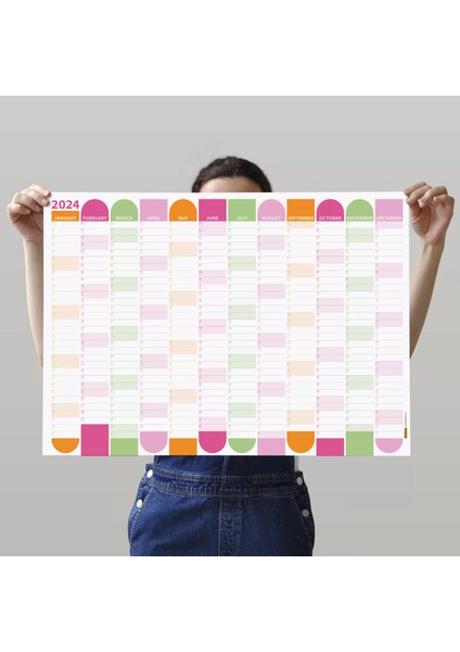 2025 Yıllık Planlayıcı Duvar Takvimi Turuncu Pembe Yeşil Şekiller Aylık Planlayıcı Boyut 35 x 50 cm fiyatları