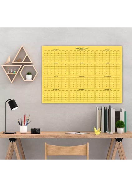 2025 Yıllık Planlayıcı Duvar Takvimi Sarı Renkli Kağıt Boyut 35 x 50 cm