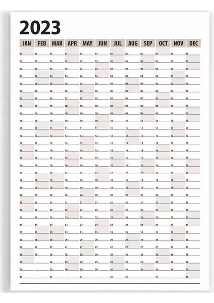 2025 Yıllık Planlayıcı Duvar Takvim Bej Yearly Wall Planner Boyut 50 x 70 cm
