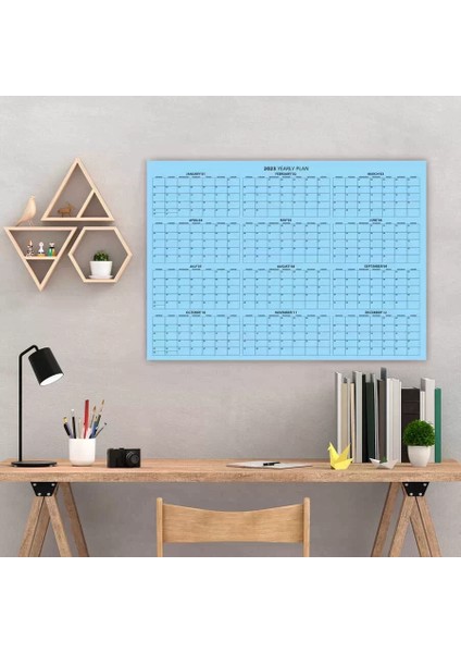 2025 Yıllık Planlayıcı Duvar Takvimi Mavi Renkli Kağıt Boyut 50 x 70 cm