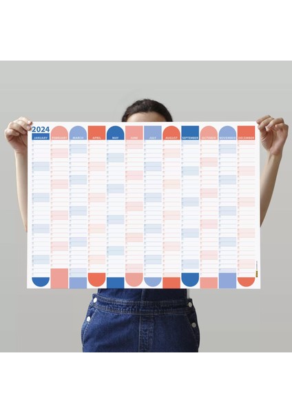 2025 Yıllık Planlayıcı Duvar Takvimi Okyanus Mavisi Somon Rengi Aylık Planlayıcı Boyut 50 x 70 cm fiyatları