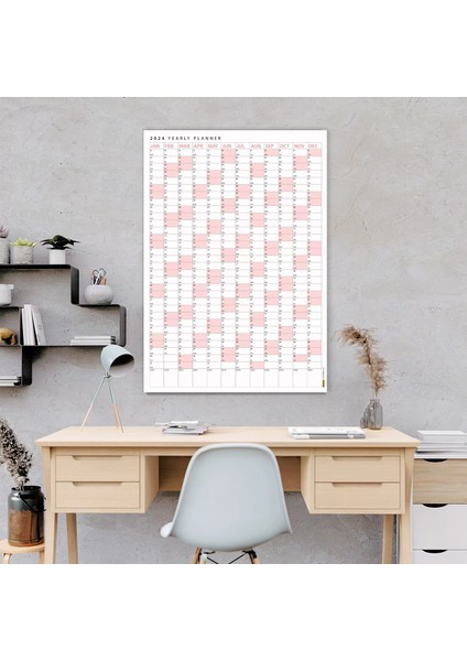 2025 Yıllık Planlayıcı Poster Takvim Pembe Renk Planlayıcı Takvim 2025 Okul Takvimi Boyut 35 x 50 cm