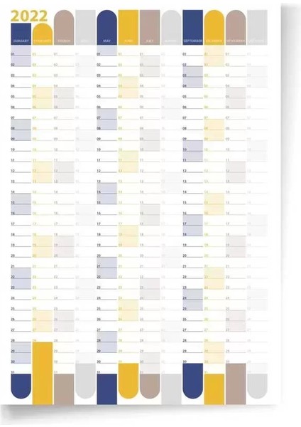2025 Yıllık Plan Duvar Takvimi Sarı Lacivert Wall Planner Boyut 35 x 50 cm