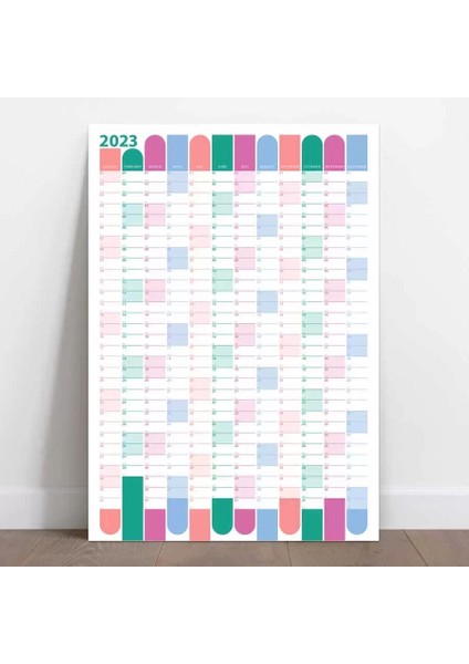 2025 Yıllık Planlayıcı Duvar Takvimi Pembe Yeşil Wall Planner Boyut 35 x 50 cm