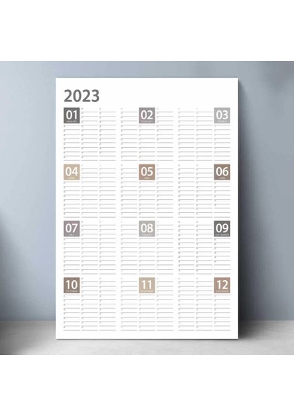 2025 Yıllık Planlayıcı Duvar Takvim Kahverengi Bej Gri Yearly Wall Planner Boyut 50 x 70 cm