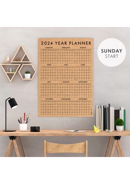 Amerikan Standardı 2025 Takvim Yıllık Planlayıcı Duvar Takvimi Kraft Kağıt Sunday Start Boyut 50 x 70 cm