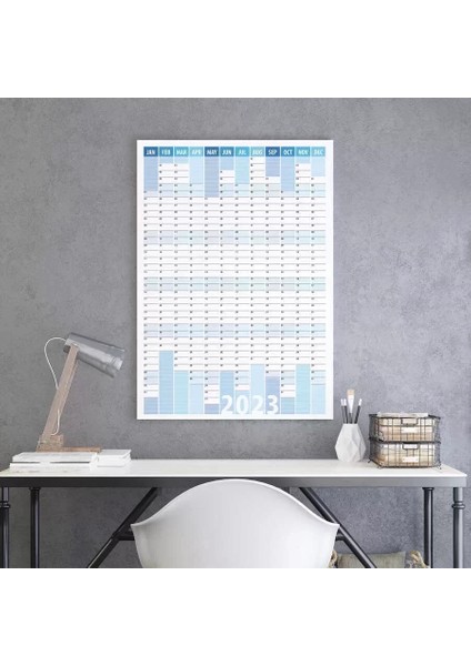 2025 Yıllık Planlayıcı Duvar Takvim Mavi Çizgili Yearly Wall Planner Boyut 50 x 70 cm