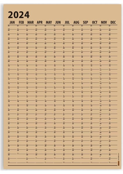 Taba Renk 2025 Yıllık Planlama Takvim 2025 Yılı Duvar Takvimi Yıllık Planlayıcı Boyut 50 x 70 cm