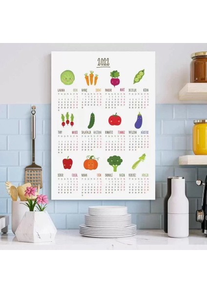 Mutfak Poster Takvim 2025 Sebzeli Vegan Duvar Takvimi Boyut 50 x 70 cm